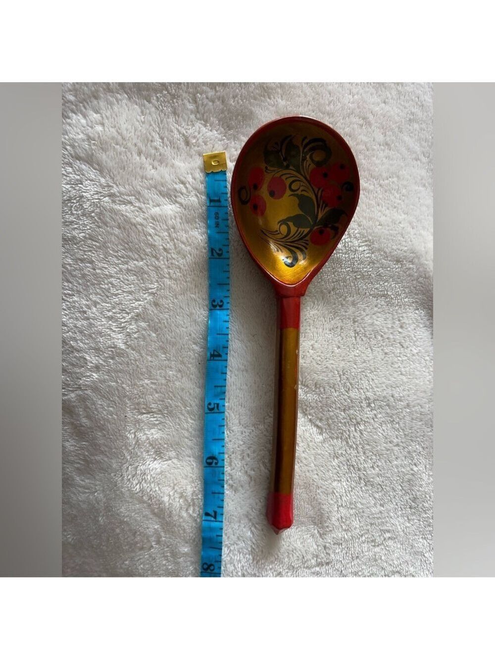 Vintage Khokhloma Russian Lacquer Wood Spoon • Hand-Painted Gold Folk Art • 7.5” - Picture 12 of 14
